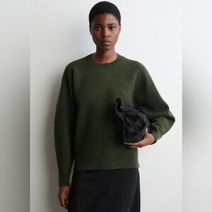 Zara Olive Green Oversized Crewneck Wool Blend Sweater, Size S